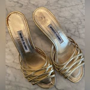 Manolo Blahnik strappy gold heels